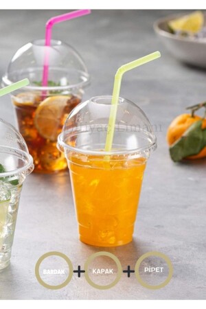 350 cc Plastik-Limonade-Milchshake-Glas für Haustiere 100 Stück mit Deckel und Strohhalm Miopetset100 - 4