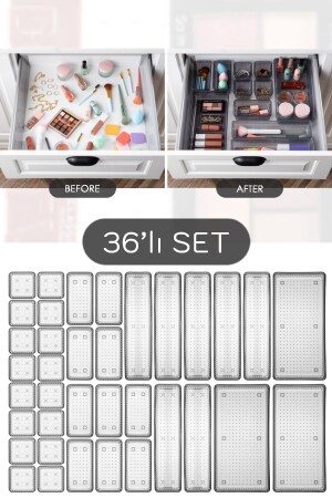 36-teiliges Mega-Set, modularer Make-up-Organizer – Schmuck-Zubehör-Organizer-Set, Schwarz - 2