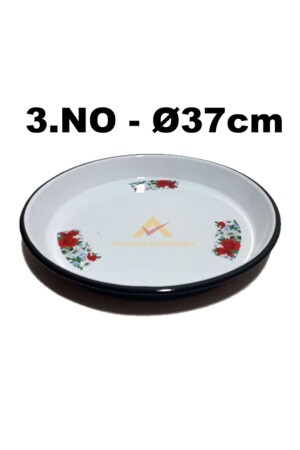 37 cm rundes, florales Muster-Emaille-Backblech mit hohem Rand aus Zink - 1