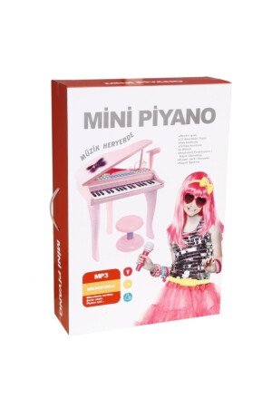 37 Tuşlu Mini Piano Mikrofonlu Ve Tabureli Çocuk Piyano Pembe-88022 HT-88022 PEMBE - 5