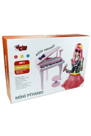 37 Tuşlu Mini Piano Mikrofonlu Ve Tabureli Çocuk Piyano Pembe-88022 HT-88022 PEMBE - 6