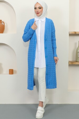 377 Langer Strick-Cardigan mit Knöpfen, Blau - 2