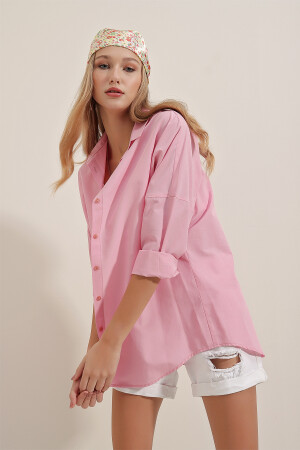 3900 Oversize-Lang-Basic-Hemd – Rosa - 2