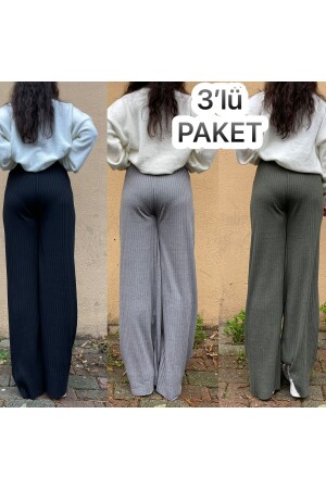 3er-Pack Damen-Cord-Pyjamahose aus gestreifter, gekämmter Baumwolle, Report-Pyjamahose, Trainingsanzug, Schwarz, geräuchert, Armeegrün, BM. CordedBottom. 3some - 5