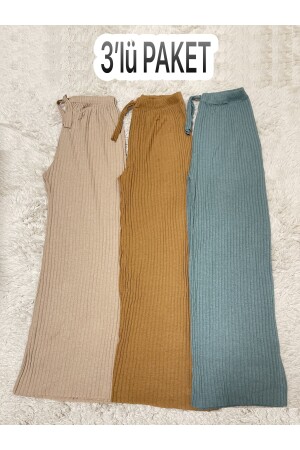 3er-Pack Damen-Pyjamahose aus gestreifter gekämmter Baumwolle aus Cord, Beige, Senf, Mintgrün, BM. CordedBottom. 3some - 8