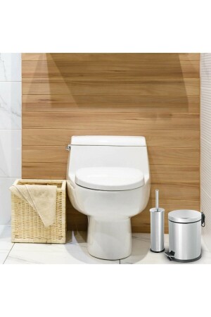 3lt Chrom 2-teiliges Badezimmer-Set, Tret-Mülleimer, WC-Toilettenbürsten-Set, Badezimmer-Mülleimer - 4