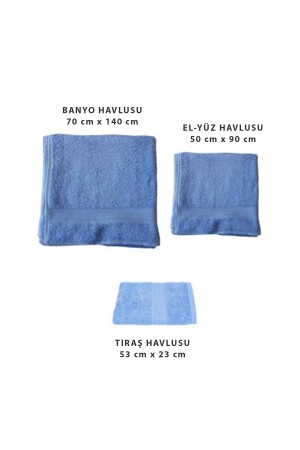 3'lü Banyo, El Yüz Ve Tıraş Sakal Havlusu - Mavi Havlu Seti - Havlu ASKGRC000200 - 6