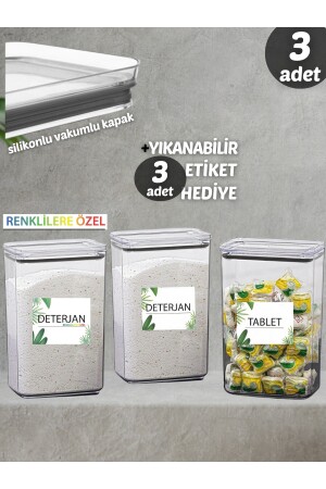 3lü Deterjan Kabı , Tablet Kabı Dekoratif Dikdörtgen 2,9 Lt Vakum Kapaklı 3'lü Set Saklama Kutusu TYC00665463238 - 6