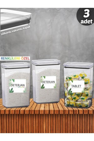 3lü Deterjan Kabı , Tablet Kabı Dekoratif Dikdörtgen 2,9 Lt Vakum Kapaklı 3'lü Set Saklama Kutusu TYC00665463238 - 3