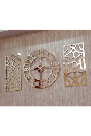 3lü Duvar Saati Ve Dekor Gold (SAAT 50X50CM DEKOR 24X50CM) Türk Rakamlı Mdf Üzeri Aynalı Pleksi 3800905 - 4