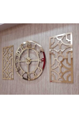 3lü Duvar Saati Ve Dekor Gold (SAAT 50X50CM DEKOR 24X50CM) Türk Rakamlı Mdf Üzeri Aynalı Pleksi 3800905 - 5