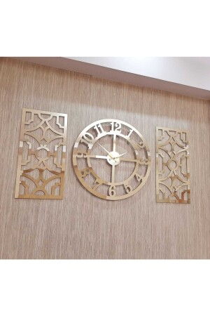 3lü Duvar Saati Ve Dekor Gold (SAAT 50X50CM DEKOR 24X50CM) Türk Rakamlı Mdf Üzeri Aynalı Pleksi 3800905 - 8