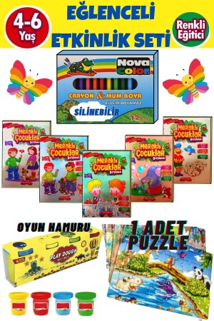 4-6 Yaş Çocuklar Için Eğlenceli Etkinlik Seti(mum Boya-5 Adet Boyama Kitabı.-puzzle-oyun Hamuru) - 2