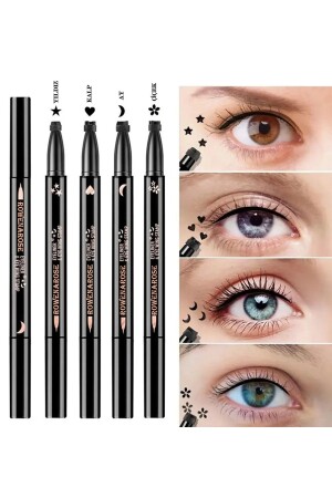 4 Adet Çift Taraflı Yıldız Çiçek Ay Ve Kalp Desenli Eyeliner Waterproof - 1