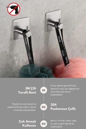 4 Adet Paslanmaz Çelik Banyo Askısı - Bornoz Askısı - Havlu Askısı - Havluluk - Askılık PASLANMAZ HOOKS - 7