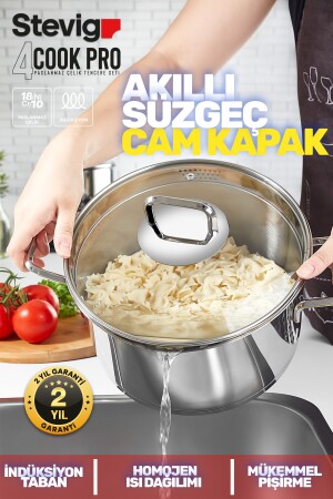 4 Cook Pro Süzgeç Kapaklı 18-10 Paslanmaz Çelik Tencere Seti 6 Parça St-301 1002383.0001 - 6