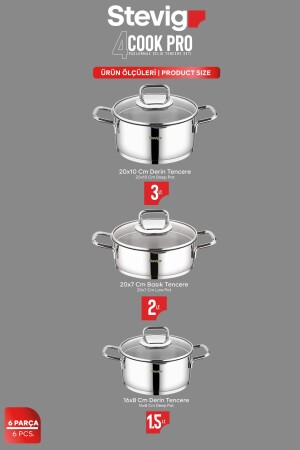 4 Cook Pro Süzgeç Kapaklı 18-10 Paslanmaz Çelik Tencere Seti 6 Parça St-301 1002383.0001 - 11