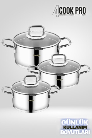 4 Cook Pro Topfset aus 18/10 Edelstahl mit Siebdeckel, 6-teilig, St-301, 1002383. 0001 - 4