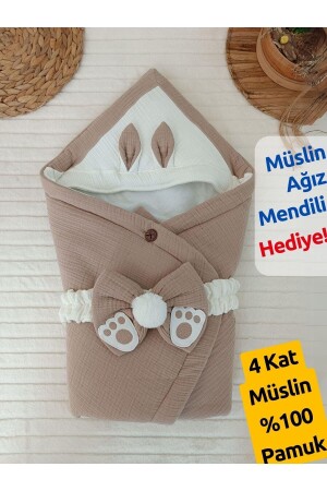 4 Kat Müslin Skahve Bebek Kundağı Unisex Dış Kundak Battaniyesi Hastane Çıkışı Hediyelik KND45407 - 2