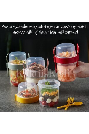 4 'lü Set Çatallı Kaşıklı Atıştırmalık Yemek Yoğurt Müsli Granola Diyet Kabı - Yemek Saklama Kabı 7480000716772 - 7