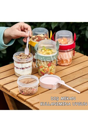 4 'lü Set Çatallı Kaşıklı Atıştırmalık Yemek Yoğurt Müsli Granola Diyet Kabı - Yemek Saklama Kabı 7480000716772 - 8