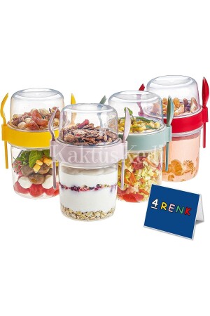 4 'lü Set Çatallı Kaşıklı Atıştırmalık Yemek Yoğurt Müsli Granola Diyet Kabı - Yemek Saklama Kabı 7480000716772 - 9