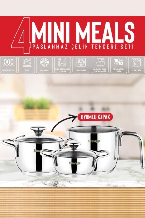 4 Mini Meals 18-10 Paslanmaz Çelik Tencere Seti 5 Parça St-303 - 4