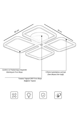 4 Parça Model Kumandalı Led Tavan Avizesi- 3 Renk Aydınlatmalı- Plafonyer-modern-spor- Salon Avizesi - 3