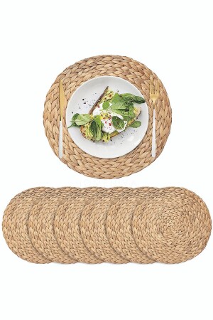 4 Stück 35 cm rundes natürliches Tischset aus Weidengeflecht und gestricktem Jute-Geschirr Präsentationsset AMENTESAMERİKANSERVİS6 - 2