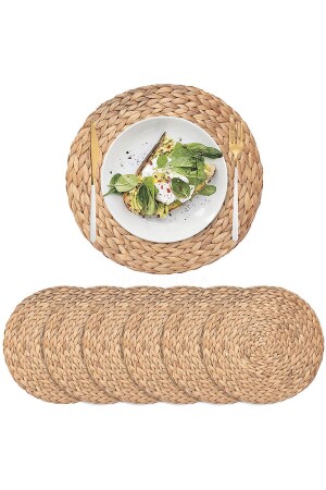 4 Stück 35 cm rundes natürliches Tischset aus Weidengeflecht und gestricktem Jute-Geschirr Präsentationsset AMENTESAMERİKANSERVİS6 - 1