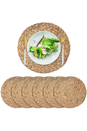 4 Stück 35 cm rundes natürliches Tischset aus Weidengeflecht und gestricktem Jute-Geschirr Präsentationsset AMENTESAMERİKANSERVİS6 - 4