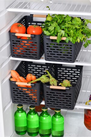 4 Stück Kühlschrankkorb im Schrank, Organizer-Korb, Kunststoff-Organizer, Badezimmer-Küchen-Organizer, schwarzer Luxus-Korb - 2