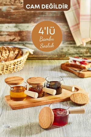 4-teiliger Holzständer mit Bambusgriff, Mica-Soßenschüssel, Marmeladenschüssel, Snacks, Leckereien, Präsentationsschüssel – kein Glas - 2