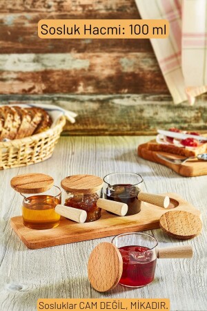 4-teiliger Holzständer mit Bambusgriff, Mica-Soßenschüssel, Marmeladenschüssel, Snacks, Leckereien, Präsentationsschüssel – kein Glas - 4