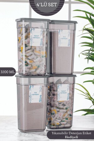 4-teiliger rechteckiger Clov-Aufbewahrungsbehälter in Mega-Größe mit Etikett – Aufbewahrungsbox für Pulver und Tabletten, 3,2 l MCH-907 - 3