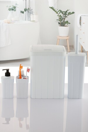 4-teiliges Badezimmer-Set, Mülleimer, Toilettenbürste, Seifenschale, Zahnbürstenhalter, 4-teilig, Okach-YeniSet001 - 5