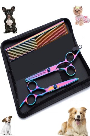 4-teiliges professionelles Friseurscheren-Set mit Regenbogenkamm und Ledertasche - 2