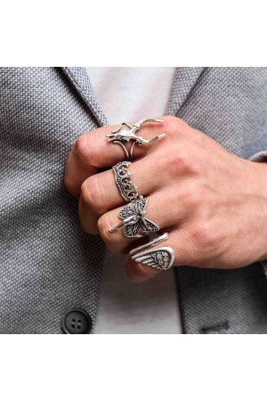 4-teiliges, versilbertes, verstellbares Mortal-Ring-Set für Damen und Herren - 2