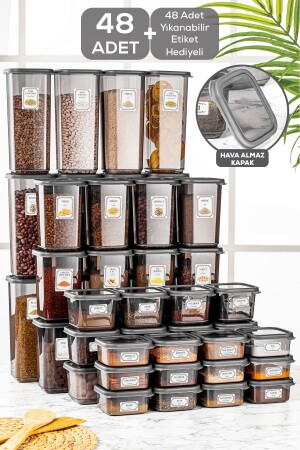 48-teiliges Mitgift-Set – beschrifteter quadratischer Vorratsbehälter für Lebensmittel, Frühstück, Snack, Gewürze, Hülsenfrüchte - 1