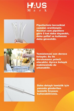 4Adet Cam Pipet 20cm uzunluk- 1Adet Temizleme Fırçası- 1. Kalite termosilikat borosilikat bardak - 6