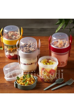 4er-Set Behälter für Snacks, Joghurt, Müsli, Müsli, Diätbehälter mit Gabel und Löffel – Vorratsbehälter für Lebensmittel 7480000716772 - 4