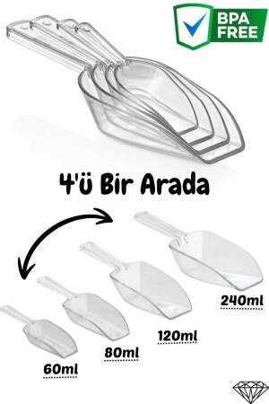 4'lü Set Erzak Küreği Kristal- Un- Şeker- Erzak- Bakliyat- Deterjan küreği- Ölçü Küreği - kürek - 1