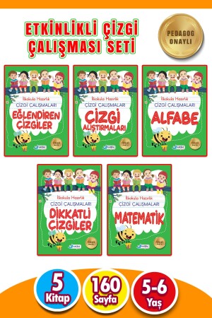 5-6 Yaş Ilkokula Hazırlık Çizgi Çalışmaları Seti 5 Kitap 160 Sayfa - 2