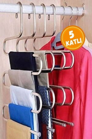 5 Bölmeli Metal Elbise Askısı - Giysi Pantalon Eşarp Fular Düzenleyici - 2