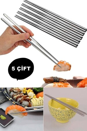 5 Çift Metal Chopstick Paslanmaz Çelik Çin Çubuğu Yemek Çubukları ew-metal çubuk - 2