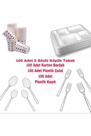 5 Gözlü Tabldot Köpük Tabak - Plastik Çatal,kaşık-karton Bardak 00000017 - 2