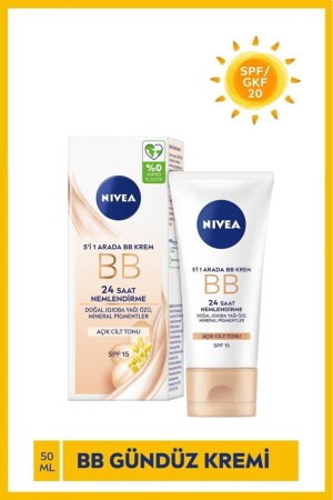 5-in-1 24-Stunden-Feuchtigkeit spendende BB-Creme 50 ml – Lichtschutzfaktor 20 – Jojobaöl-Essenz – Feuchtigkeitscreme – heller Hautton - 1