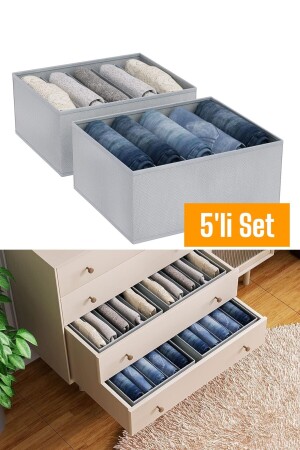 5 Stück 5 Fächer faltbar Hosen Hemd Pullover Organizer Aufbewahrungsbox Organizer - 2