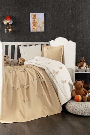 5-teiliges Baby-Bettbezug-Set aus 100 % Baumwolle mit 3D-Schmetterlingsmuster, Beige STCKHMBEB1KLB - 3