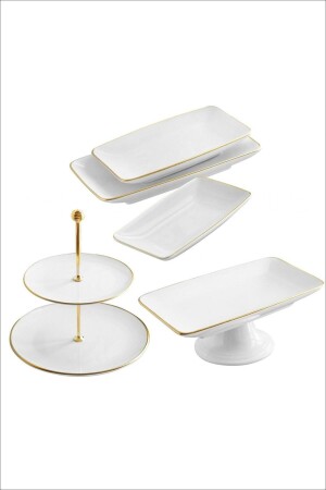 5-teiliges Kuchenservice-Präsentationsteller-Set aus Weißgold, 5-teilig, weiß - 2